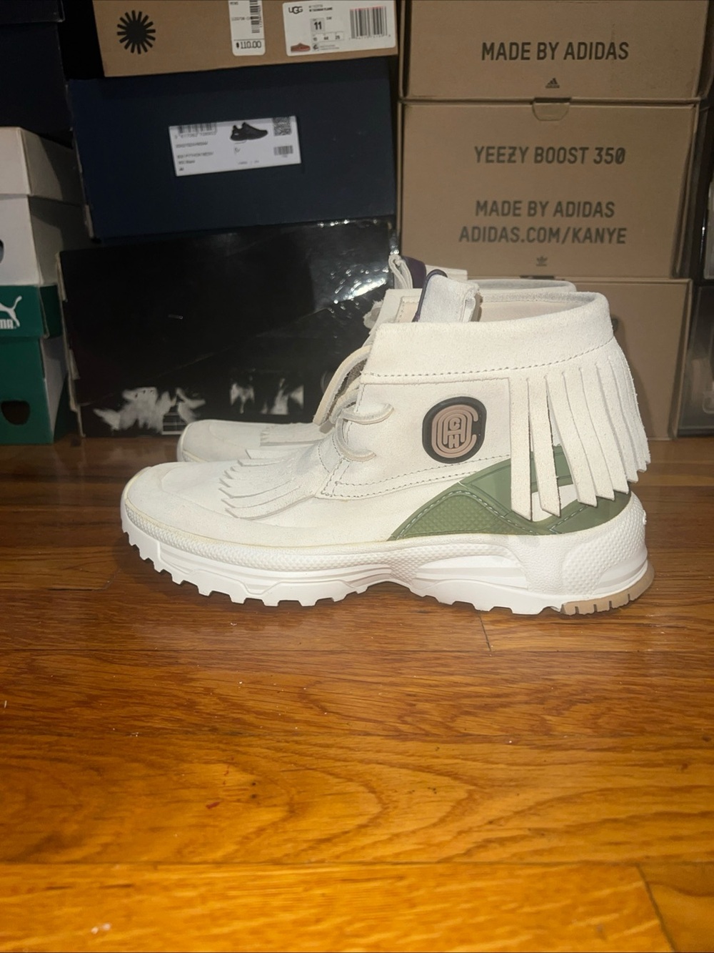 Coach cream  Fringe High-Top Sneakers with Olive accent - Picture 9 of 12